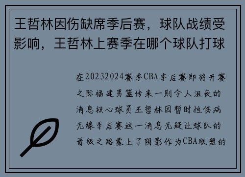 王哲林因伤缺席季后赛，球队战绩受影响，王哲林上赛季在哪个球队打球了的